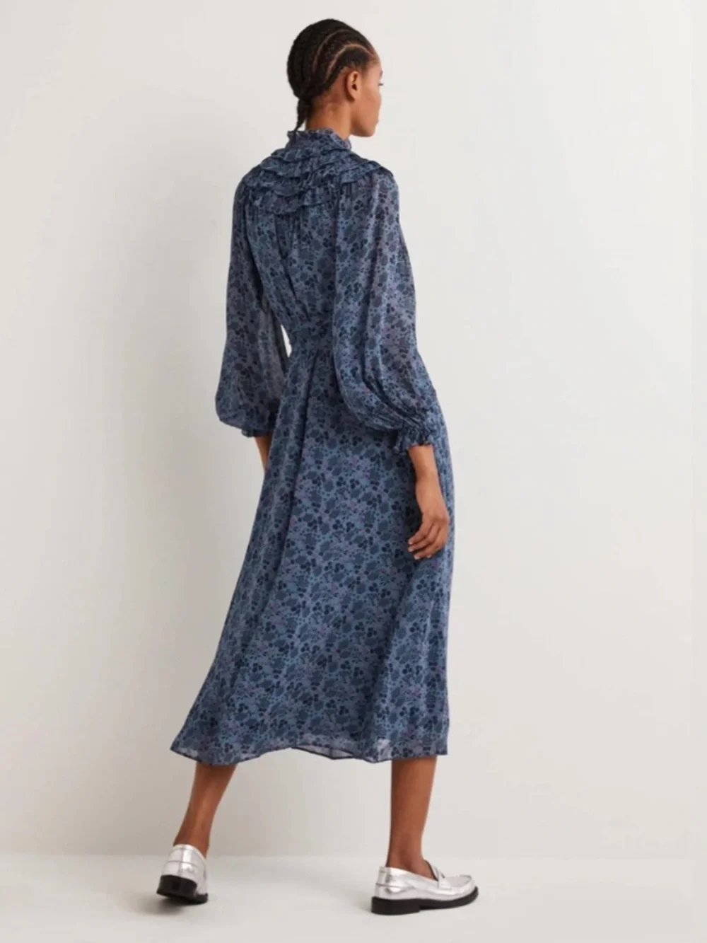 Boden Ruffle Yoke Midi Shirt Floral Dress Size 6